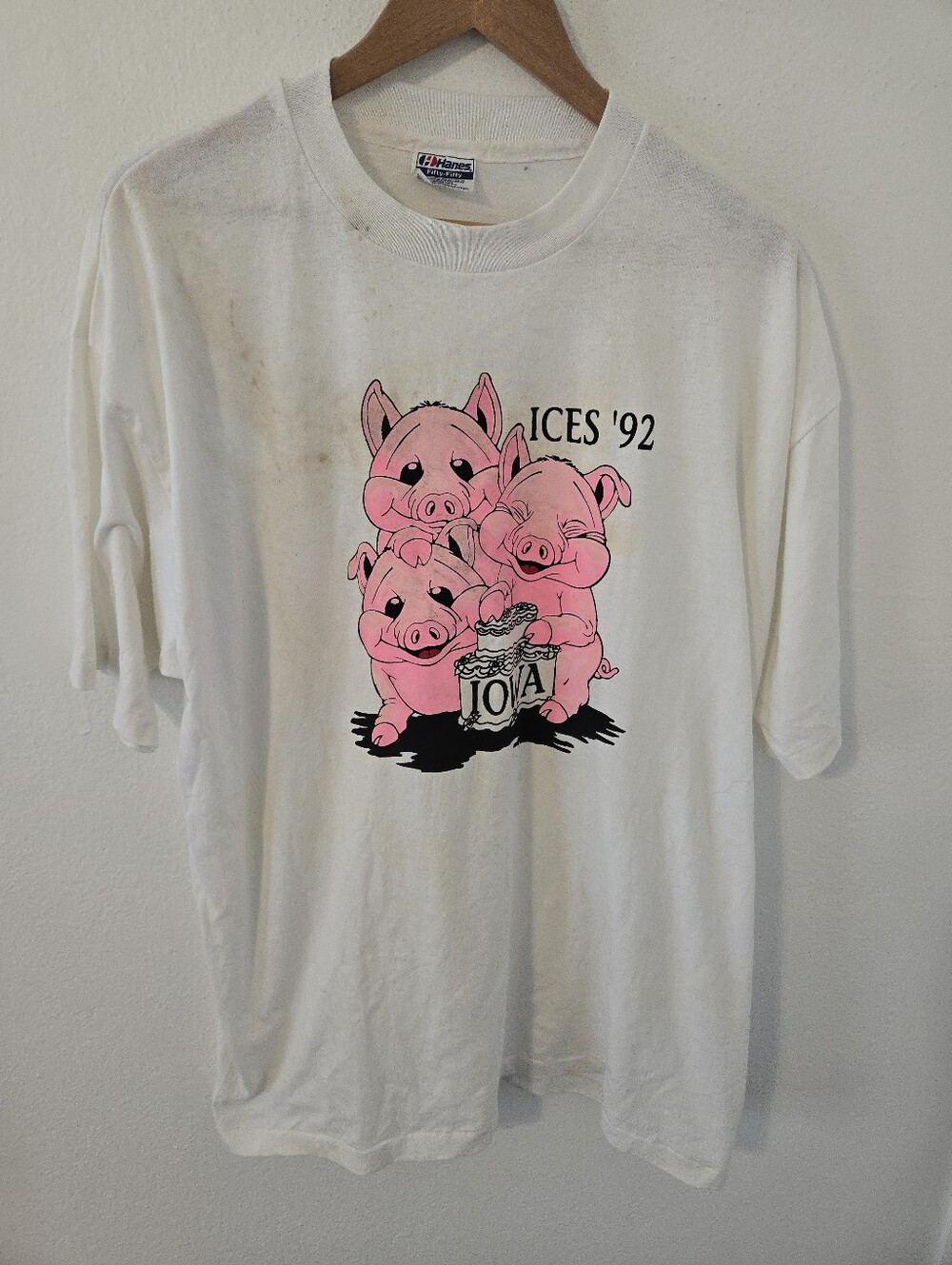 Vintage 90s Ices Iowa Pigs Hanes Mens XXL Naturally Distressed Stained